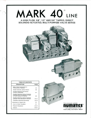 NUMATICS MK40 CATALOG A HIGH-FLOW, 3/8", 1/2", & 3/4" TAPPED DIRECT SOLENOID ACTUATED, MULTI-PURPOSE VALVE SERIES